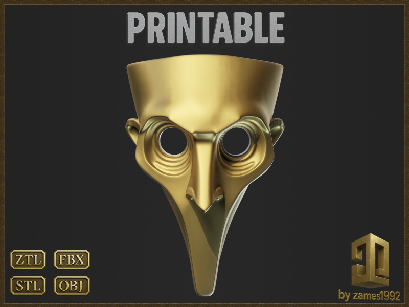 Printable Plague Doctor Mask Modello di stampa 3D .c4d .max .obj .3ds .fbx .stl .blend