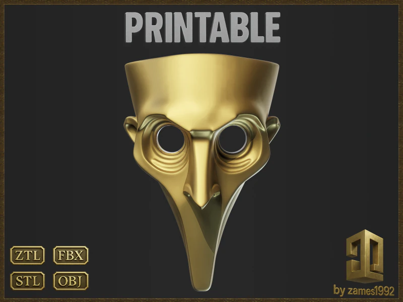Printable Plague Doctor Mask 3D Print Model .c4d .max .obj .3ds .fbx .stl .blend 