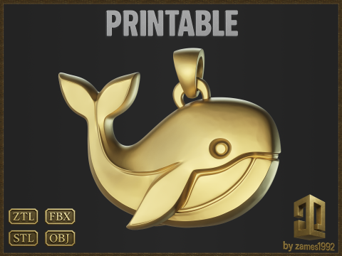 Stylized Whale Jewelry 3D Print Model