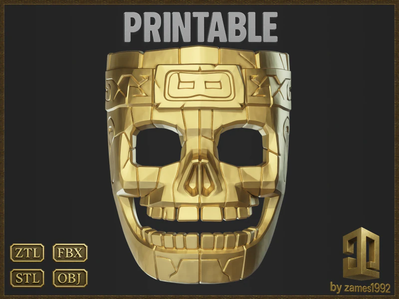 Aztec Skull Mask 3D Print Model .c4d .max .obj .3ds .fbx .stl .blend 