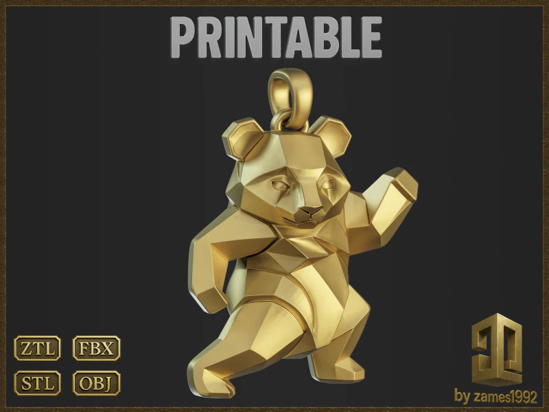 Polygonal Panda Jewelry 3D Print Model .c4d .max .obj .3ds .fbx .stl .blend