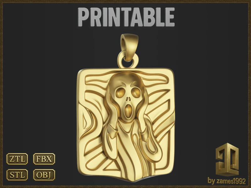 Abstract Scream Pendant 3D Print Model .c4d .max .obj .3ds .fbx .stl .blend 