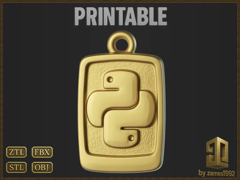 Tech Python Jewelry Charm 3D Print Model .c4d .max .obj .3ds .fbx .stl .blend 
