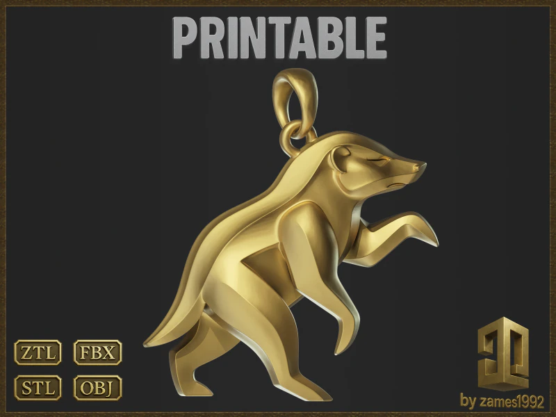 Honey Badger Minimalist Pendant 3D Print Model .c4d .max .obj .3ds .fbx .stl .blend 