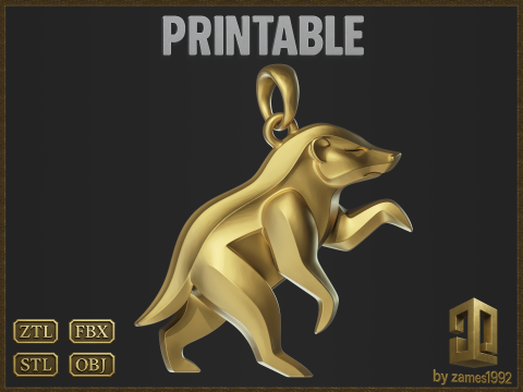 Honey Badger Minimalist Pendant Modelo de impresión 3D