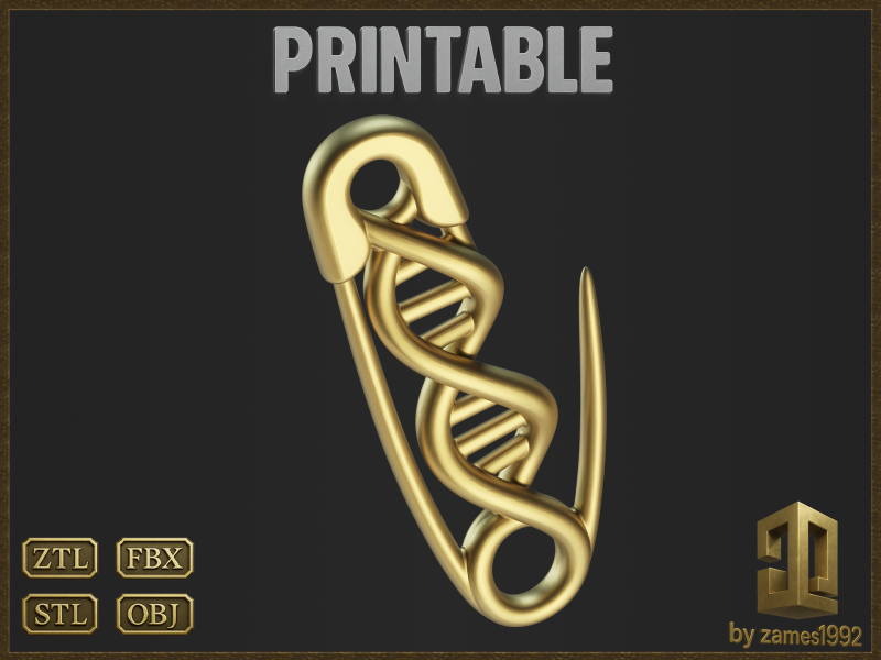 Safety Pin DNA Pendant 3D Print Model .c4d .max .obj .3ds .fbx .stl .blend 