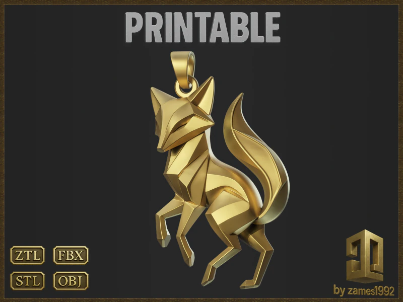 Geometric Fox Jewelry 3D Print Model .c4d .max .obj .3ds .fbx .stl .blend 