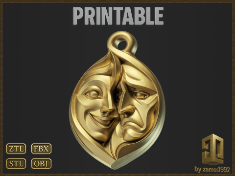 Theater Comedy and Tragedy Jewelry Modelo de impresión 3D