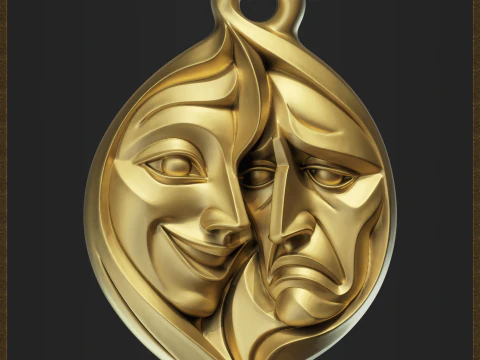 Theater Comedy and Tragedy Jewelry 3D Print Model