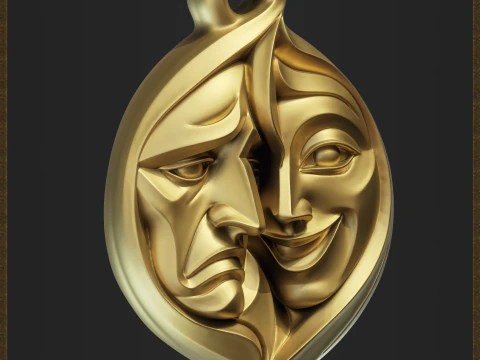 Theater Comedy and Tragedy Jewelry 3D Print Model