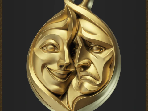 Theater Comedy and Tragedy Jewelry 3D Print Model
