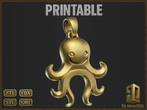 Cute Octopus Jewelry Pendant 3D Baskı Modeli