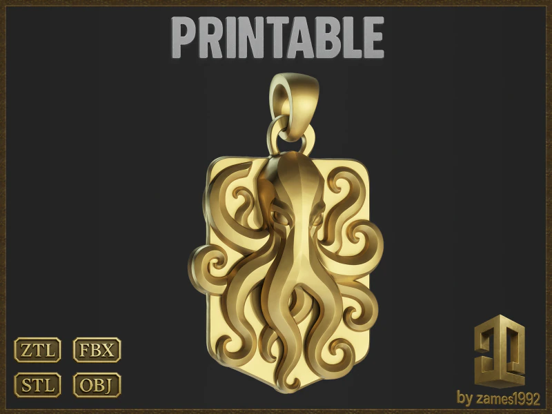 Fantasy Octopus Pendant 3D Print Model .c4d .max .obj .3ds .fbx .stl .blend 
