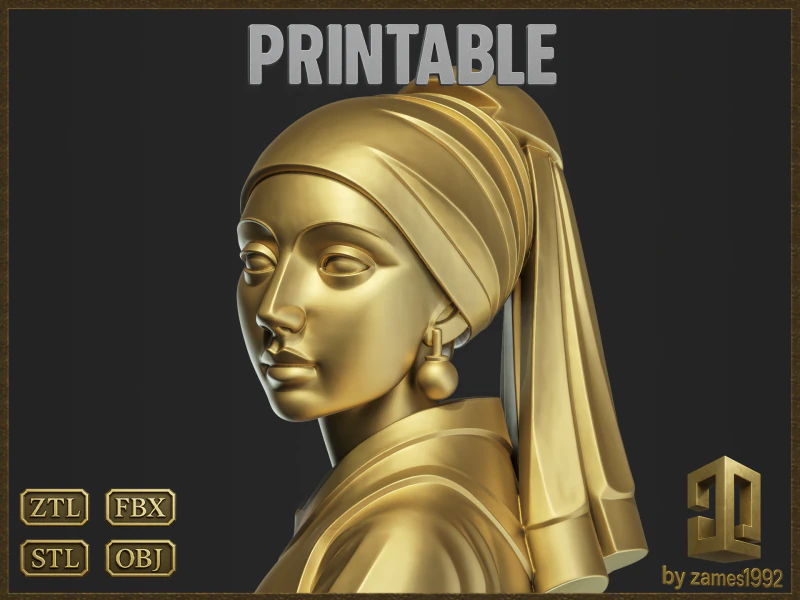 Scultura Ragazza con orecchino di perla Modello di stampa 3D .c4d .max .obj .3ds .fbx .stl .blend 