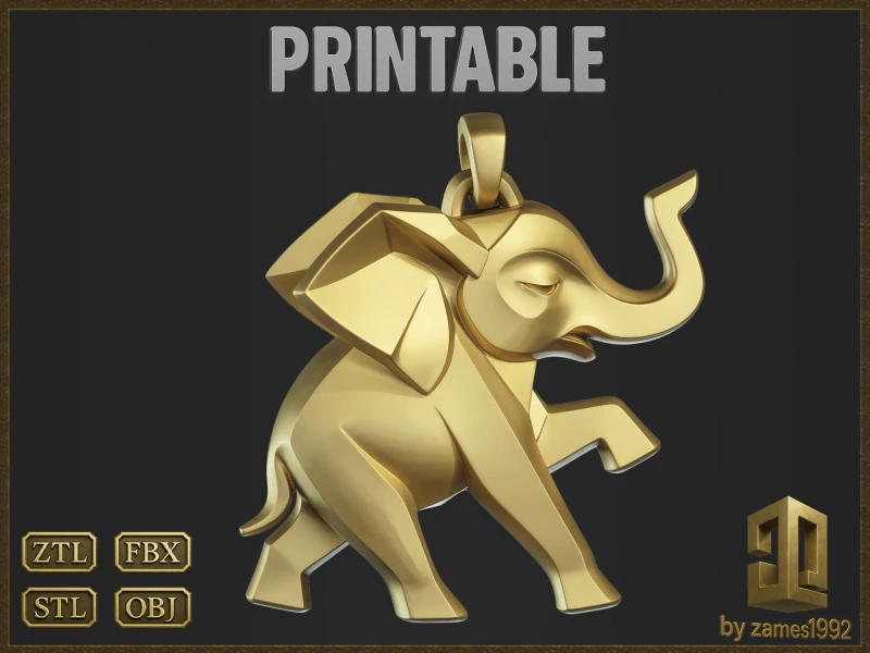 Joias minimalistas de elefante Modelo de Impressão 3D .c4d .max .obj .3ds .fbx .stl .blend