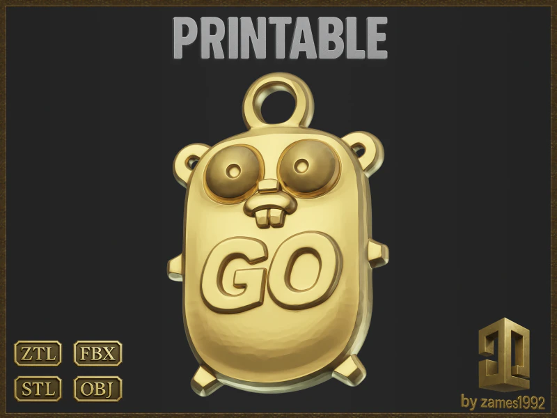 Go Programming Mascot Pendant 3D Print Model .c4d .max .obj .3ds .fbx .stl .blend 