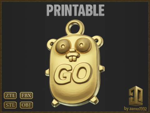 Go Programming Mascot Pendant Modelo de Impressão 3D