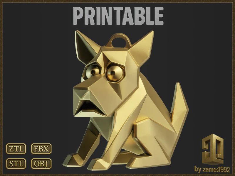 Stylized Geometric Dog Pendant 3D Print Model .c4d .max .obj .3ds .fbx .stl .blend 