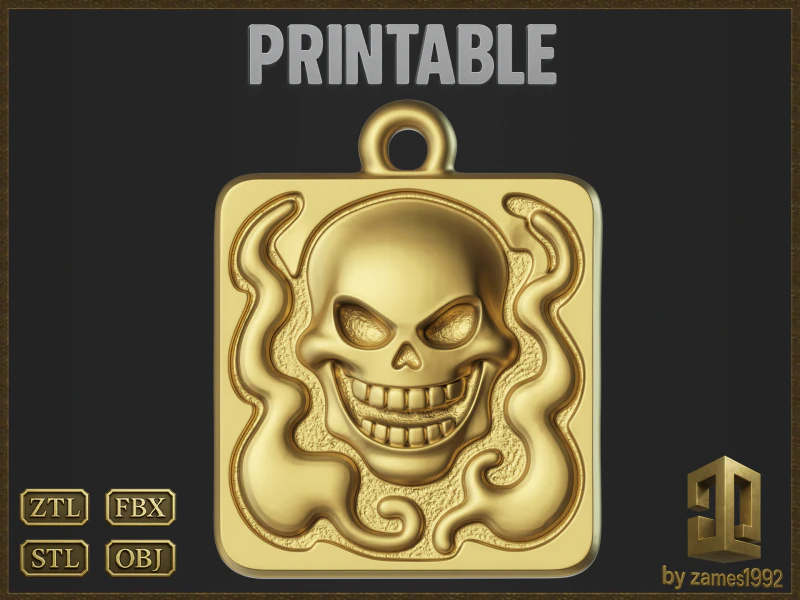 Stylized Skull Pendant 3D Print Model .c4d .max .obj .3ds .fbx .stl .blend