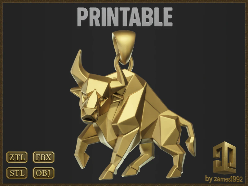 Low Poly Style Charging Bull Jewelry 3D Print Model .c4d .max .obj .3ds .fbx .stl .blend