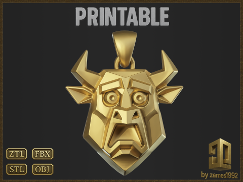 Stylized Geometric Bull Pendant Modelo de impresión 3D