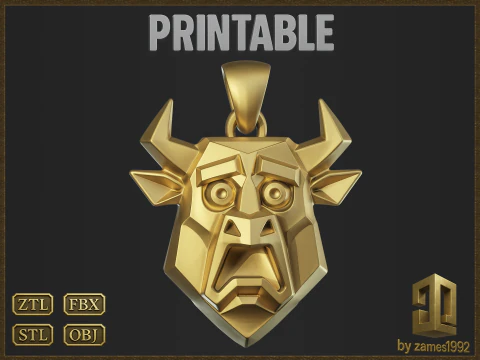 Pingente de touro geom&eacute;trico estilizado Modelo de Impressão 3D