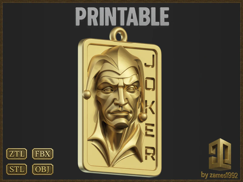 Stylized Joker Pendant 3D Print Model .c4d .max .obj .3ds .fbx .stl .blend 
