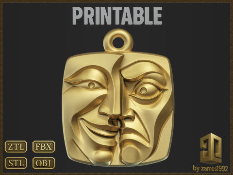 Tragedy Mask Pendant Modelo de impresión 3D