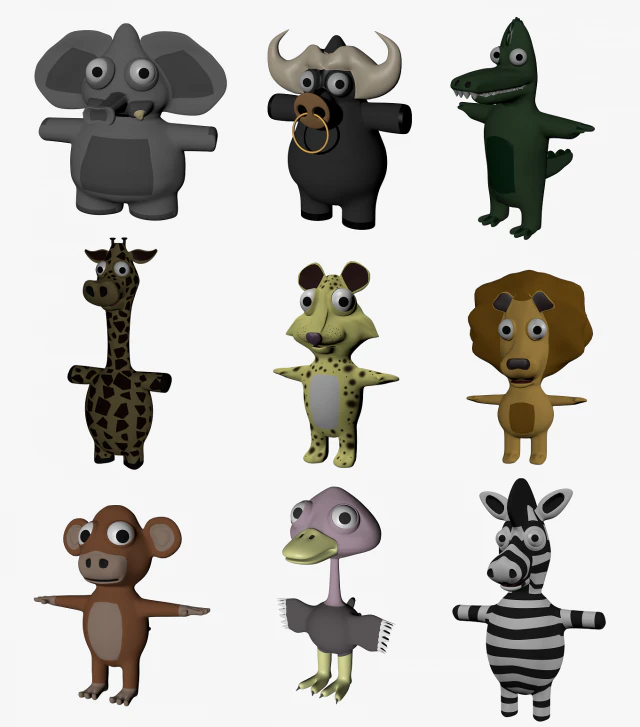 funny cartoon exotic animals collection 3D Model .c4d .max .obj .3ds .fbx .stl .blend 