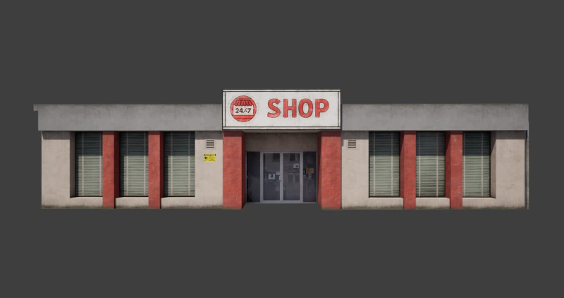 Building shop City Village Work Street Low-poly 3D Model .c4d .max .obj .3ds .fbx .stl .blend