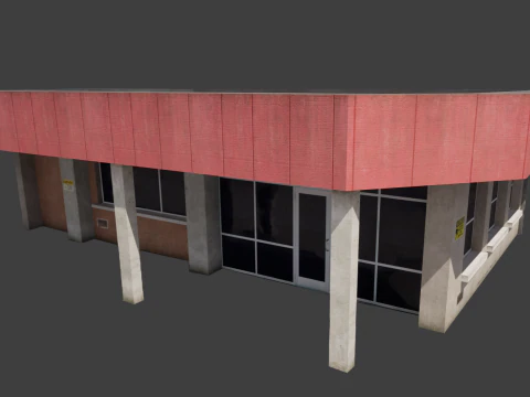 Building City Shop Bank Work Street Low-poly 3D Model