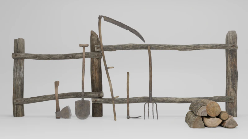 Medieval Village Garden Tools Pack for Unreal Engine Nanite-ready 3D Model .c4d .max .obj .3ds .fbx .stl .blend