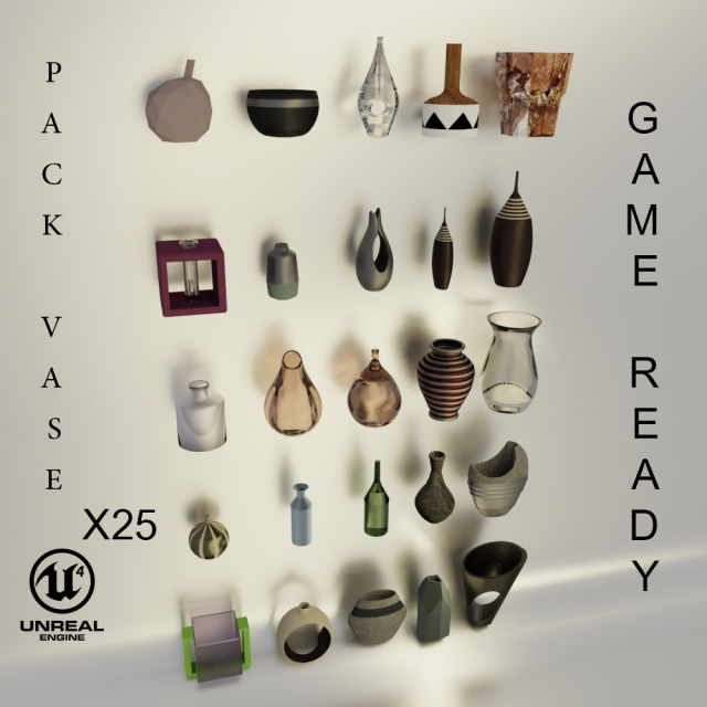 vase pack x25 3Dモデル .c4d .max .obj .3ds .fbx .stl .blend 