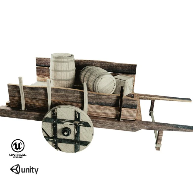 wooden cart 3D Model .c4d .max .obj .3ds .fbx .stl .blend 