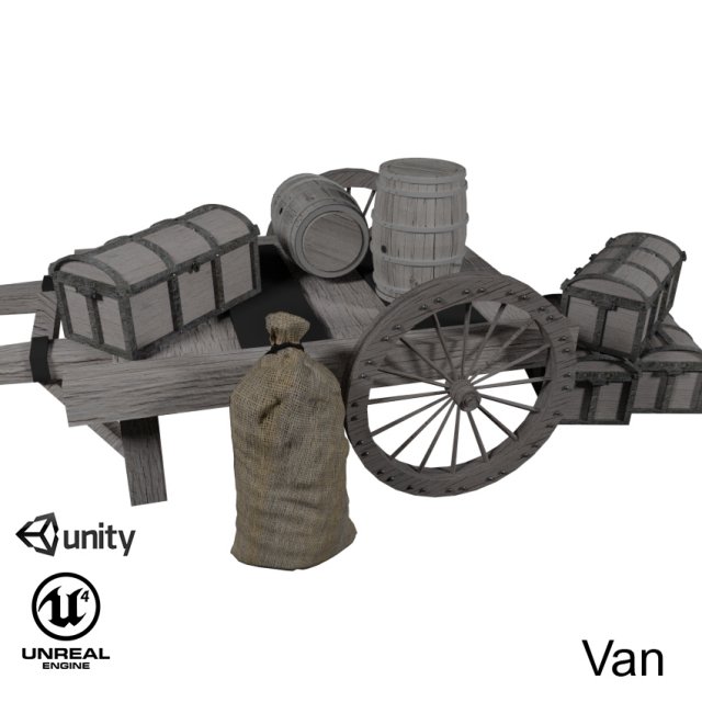 wooden cart 2 3D Model .c4d .max .obj .3ds .fbx .stl .blend 