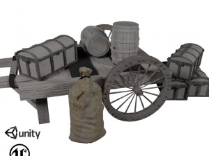wooden cart 2 3Dモデル
