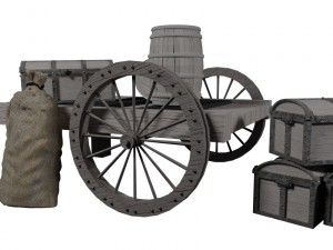 wooden cart 2 3D Model
