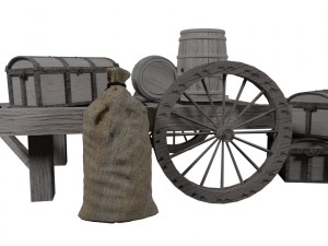 wooden cart 2 3D Model