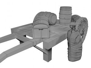 wooden cart 2 3D Model