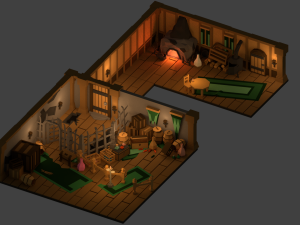 medieval interior low poly cartoon pack Modelo 3D