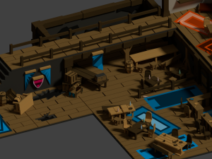 medieval interior low poly cartoon pack Modelo 3D