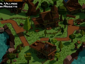 medieval village low poly cartoon pack 3D Model