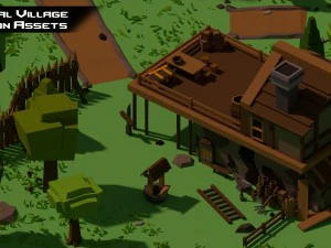 medieval village low poly cartoon pack 3D Model