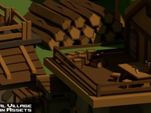 medieval village low poly cartoon pack 3D Model