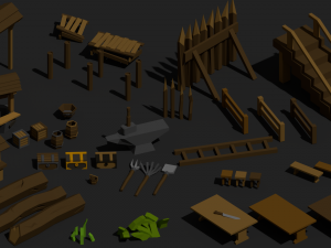 medieval village low poly cartoon pack Modelo 3D