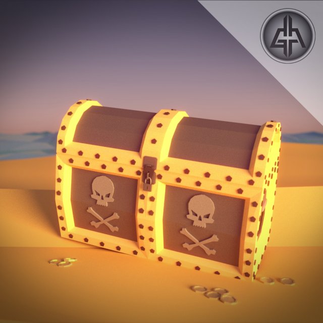 pirate chest and treasure 3D 모델 .c4d .max .obj .3ds .fbx .stl .blend 