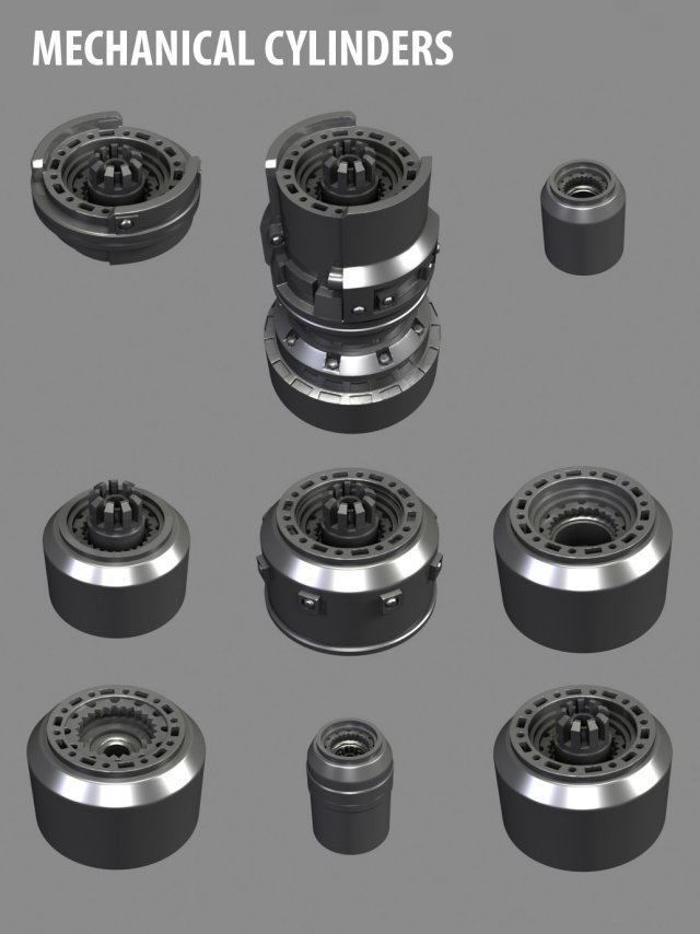 mechanical cylinders Model 3D .c4d .max .obj .3ds .fbx .stl .blend 