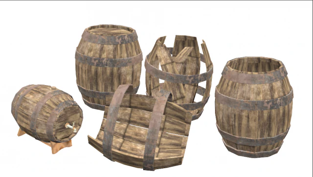 pack with five barris 3D Model .c4d .max .obj .3ds .fbx .stl .blend 