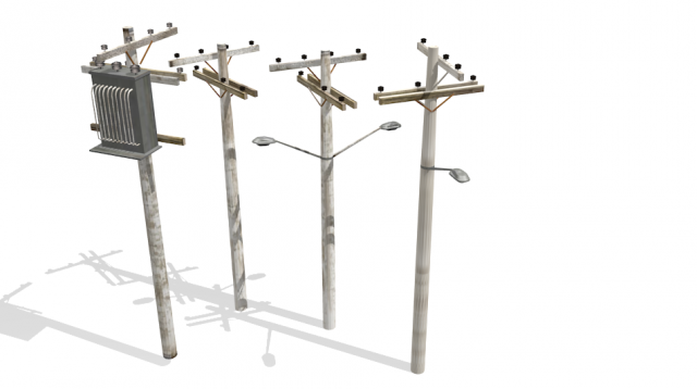 pack with four light poles -low-poly Model 3D .c4d .max .obj .3ds .fbx .stl .blend 