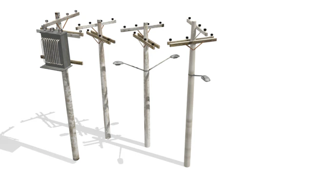 pack with four light poles -low-poly 3D Model .c4d .max .obj .3ds .fbx .stl .blend
